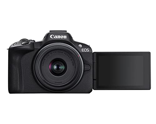 Canon EOS R50 Mirrorless Camera RF-S18-45mm F4.5-6.3 is STM Lens Kit, 24.2 Megapixel CMOS (APS-C) Sensor, 4K Video, Hybrid Camera, Photo and Video, Vlogging, Content Creator, RF Mount, Black