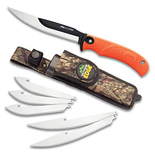 OUTDOOR EDGE RazorMax - Replaceable Fixed Blade Hunting Knife with 3.5" Drop-Point, 5" Boning/Fillet Blades, Belt Sheath and Detachable Blade Carrier