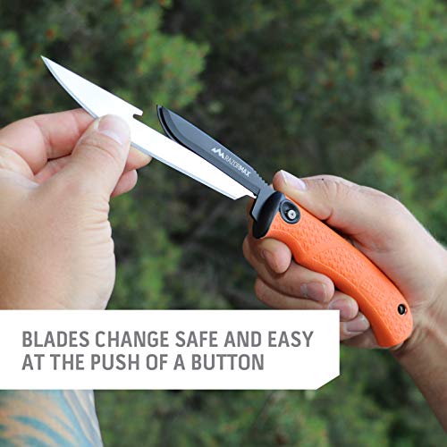 OUTDOOR EDGE RazorMax - Replaceable Fixed Blade Hunting Knife with 3.5" Drop-Point, 5" Boning/Fillet Blades, Belt Sheath and Detachable Blade Carrier