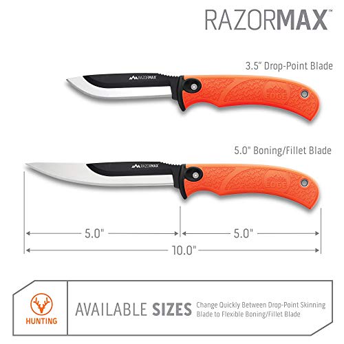 OUTDOOR EDGE RazorMax - Replaceable Fixed Blade Hunting Knife with 3.5" Drop-Point, 5" Boning/Fillet Blades, Belt Sheath and Detachable Blade Carrier