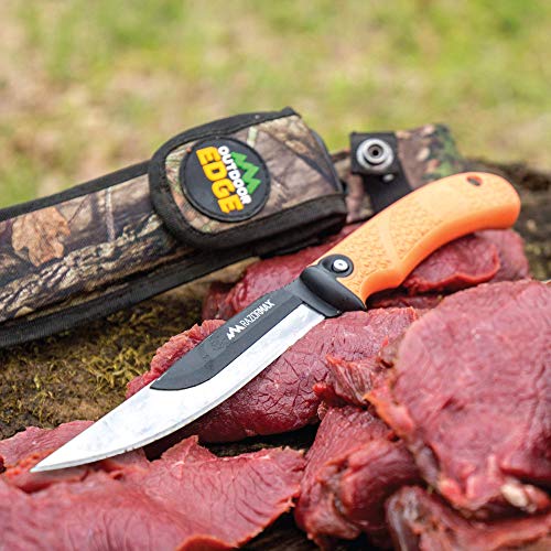 OUTDOOR EDGE RazorMax - Replaceable Fixed Blade Hunting Knife with 3.5" Drop-Point, 5" Boning/Fillet Blades, Belt Sheath and Detachable Blade Carrier