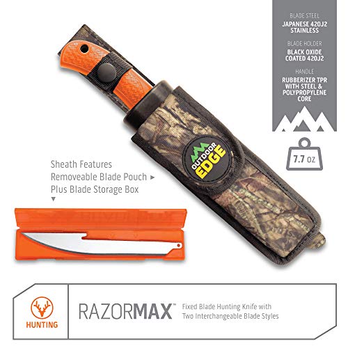 OUTDOOR EDGE RazorMax - Replaceable Fixed Blade Hunting Knife with 3.5" Drop-Point, 5" Boning/Fillet Blades, Belt Sheath and Detachable Blade Carrier