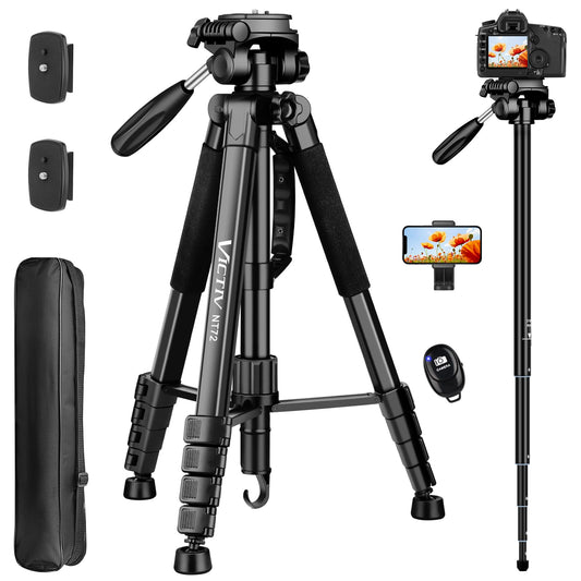 Tripod for Camera, 72" Tall Camera Tripod with Remote, Compact Camera Stand Tripod for Phone, Lightweight DSLR Tripod& Monopod, Professional Heavy Duty Tripod for Spotting Scope, Telescope, Binocular