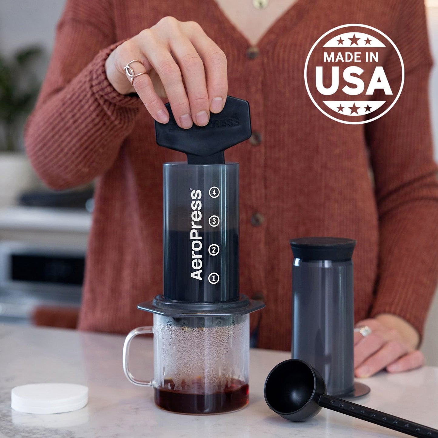 AeroPress Original Coffee and Espresso-style Maker, Barista Level Portable Coffee Maker with Chamber, Plunger, & Filters