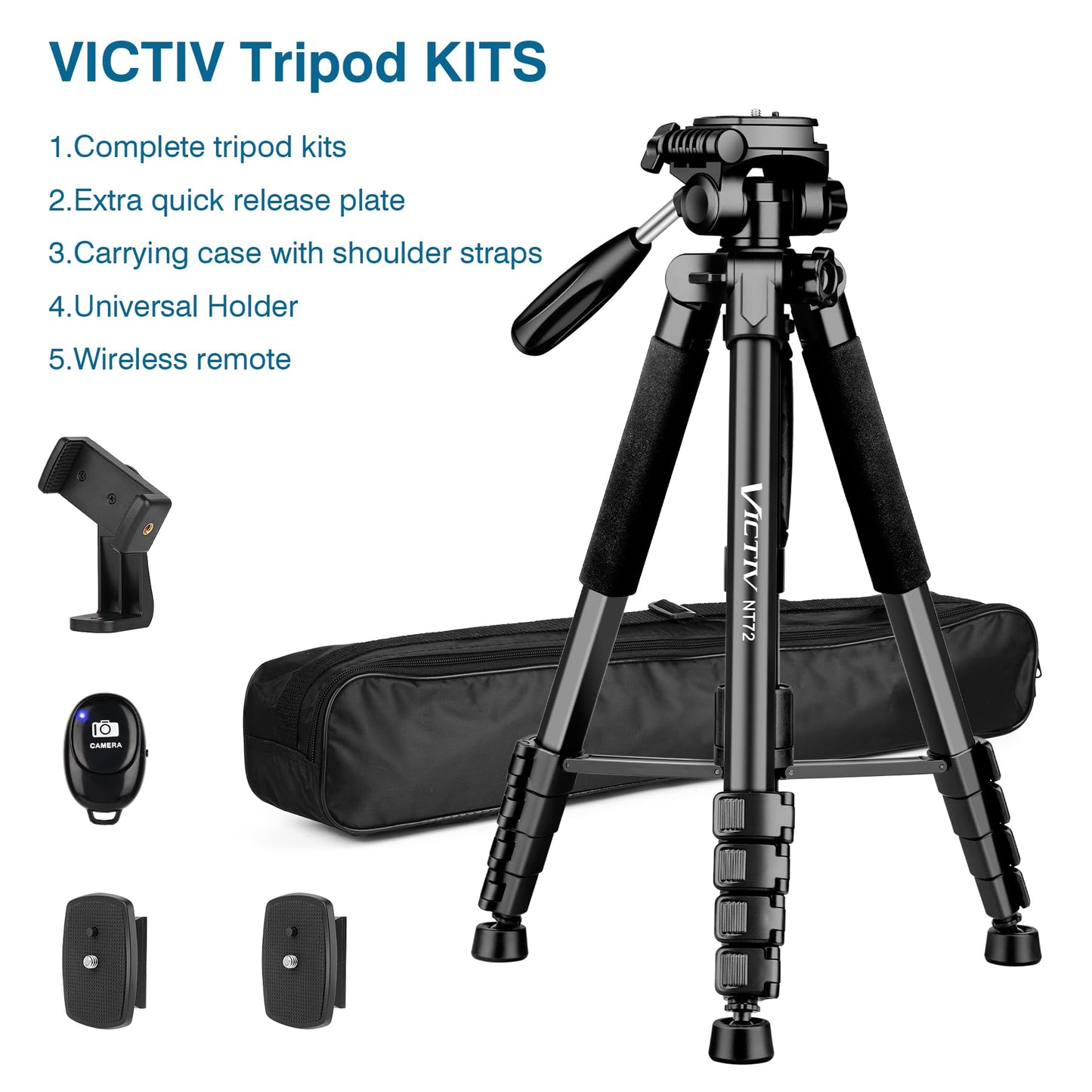 Tripod for Camera, 72" Tall Camera Tripod with Remote, Compact Camera Stand Tripod for Phone, Lightweight DSLR Tripod& Monopod, Professional Heavy Duty Tripod for Spotting Scope, Telescope, Binocular