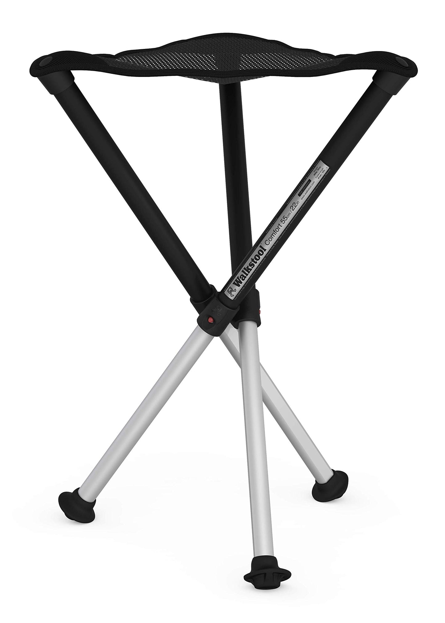 Walkstool - Comfort Model - Black and Silver - 3 Legged Folding Stool in Aluminium - Height 18" to 30" - Maximum Load 440 to 550 Lbs - Made in Sweden