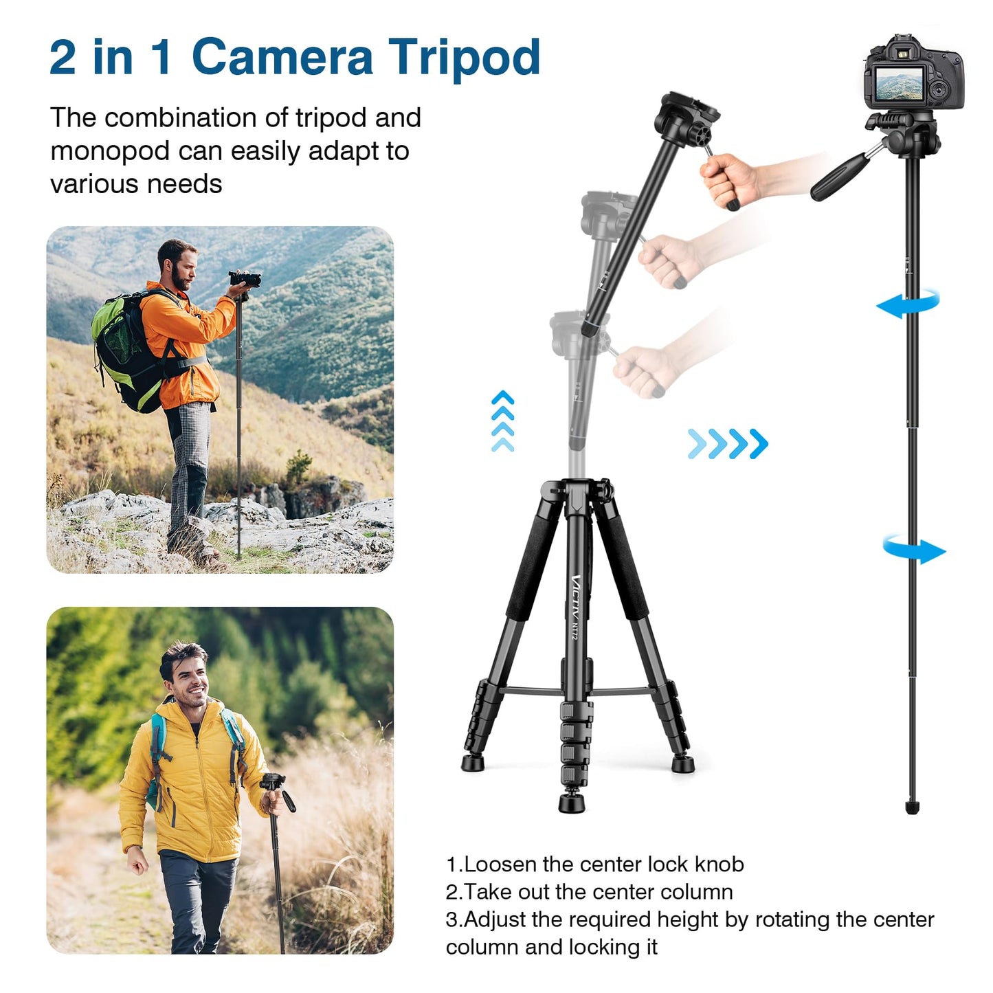 Tripod for Camera, 72" Tall Camera Tripod with Remote, Compact Camera Stand Tripod for Phone, Lightweight DSLR Tripod& Monopod, Professional Heavy Duty Tripod for Spotting Scope, Telescope, Binocular