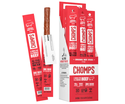 CHOMPS Grass Fed Original Beef Jerky Snack Sticks 24 Pack