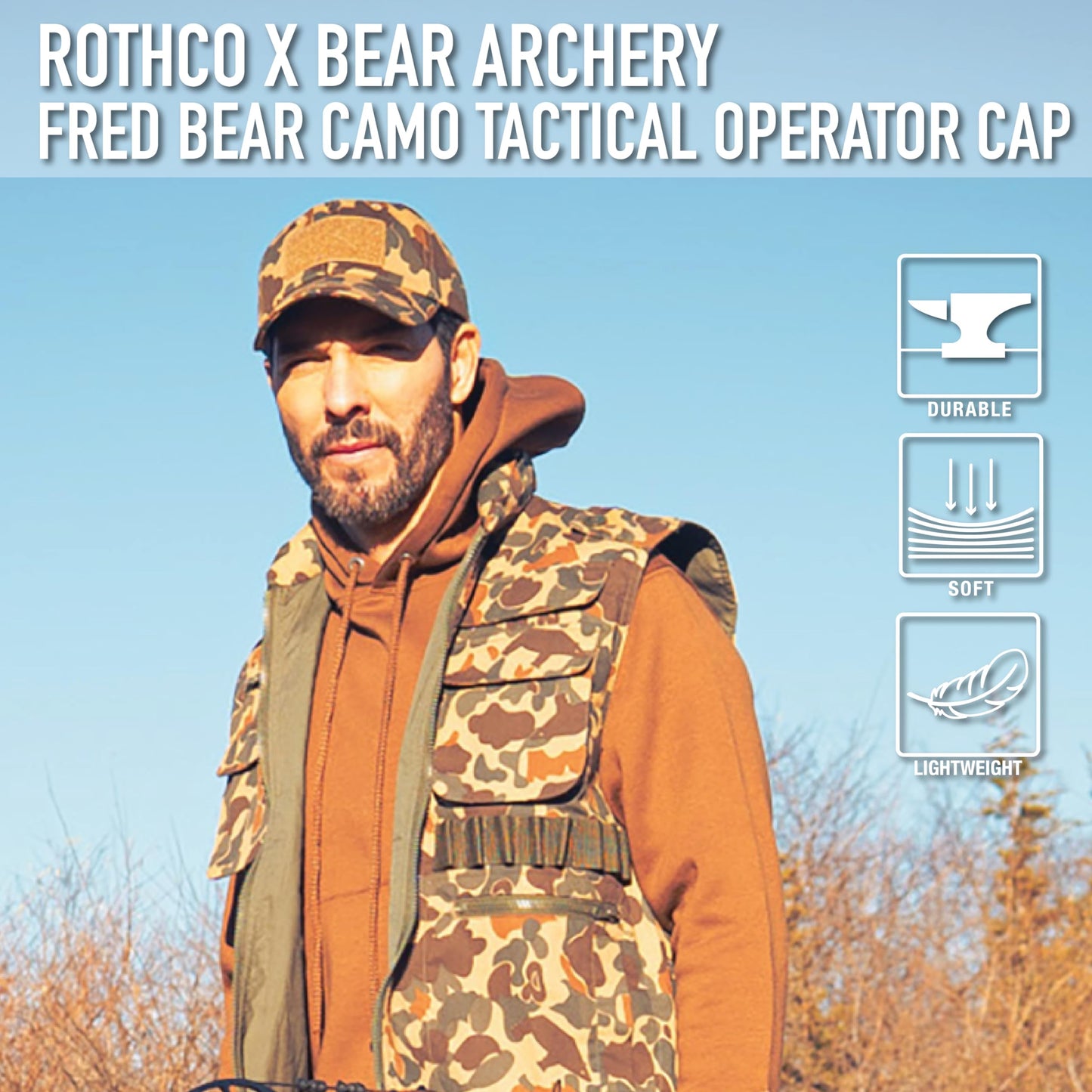 Rothco X Bear Archery Fred Bear Camo Tactical Operator Cap – Camouflage Baseball Hat with Adjustable Back and Patch Field Loops