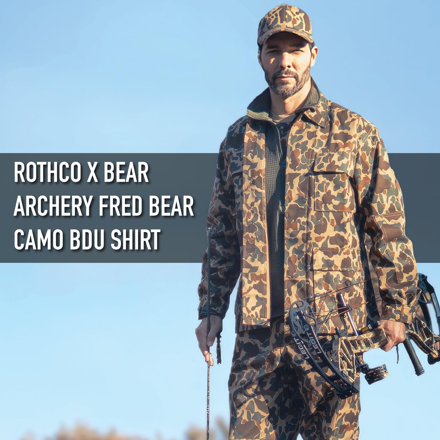 Rothco X Bear Archery Fred Bear Camo BDU Shirt – Long Sleeve Hunting Shirt – Utility Pockets for Bowhunting Gear - Small